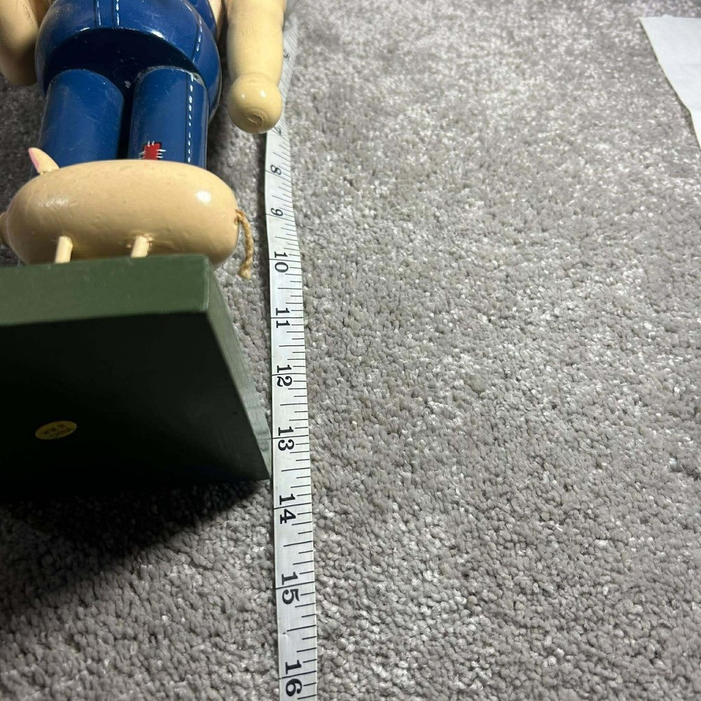 Farmer Nutcracker Blue Overalls with Pitchfork and Pig Decor