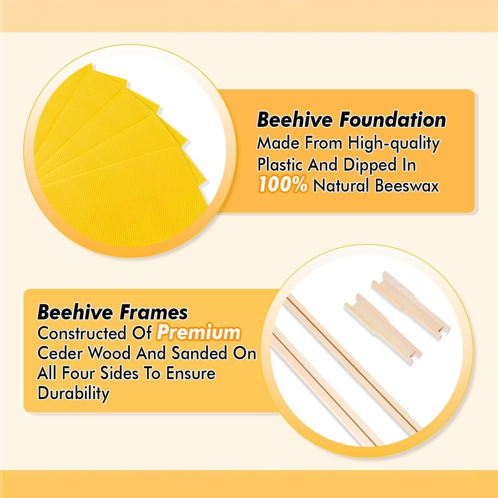 POLLIBEE Deep Brood Bee Hive Frames and Wax Foundations,10 Pack Honey Bee Frames
