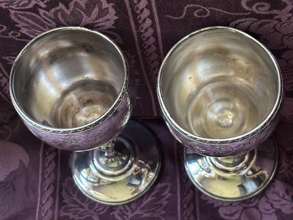 Pr Wilcox Silver Plate Victorian Goblets Ivy