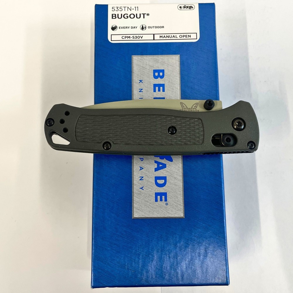 Benchmade 535TN-11 Bugout Folding Knife, Dark Olive Grivory Handle, Drop-Point (