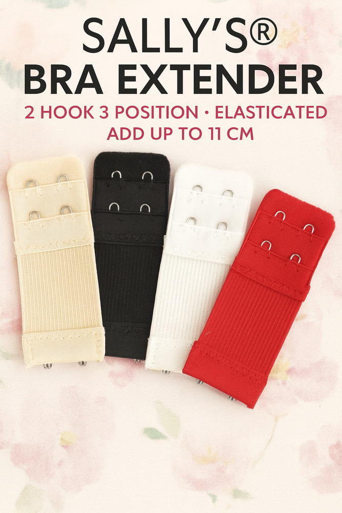 SALLY’S ® BRA EXTENDER - ELASTICATED COMFORT FIT STRAP - 2 HOOK  2 POSITION