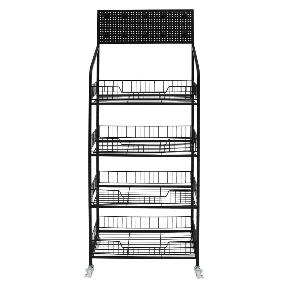 4 Tiers Retail Display Rack Snack Display Organizer Snack Rack Stand with Hooks