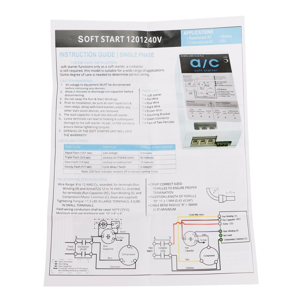 08-16A Soft Start Module For 1.75-3.5 Ton AC Units Reverse Motor Protection F1