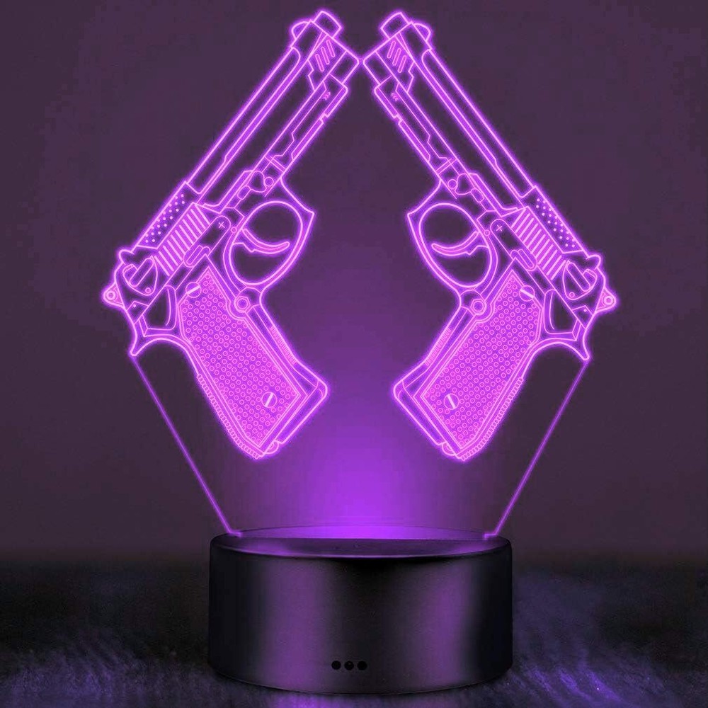 3D Gun Night Light Lamp Illusion Night Light 7 Color Changing Touch Switch Table