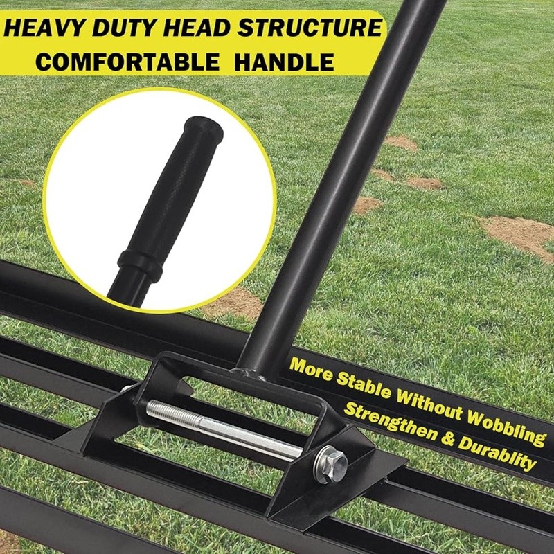 30x10 Lawn Leveling Rake High Carbon Steel Adjustable Handle Multi-Surface Tool