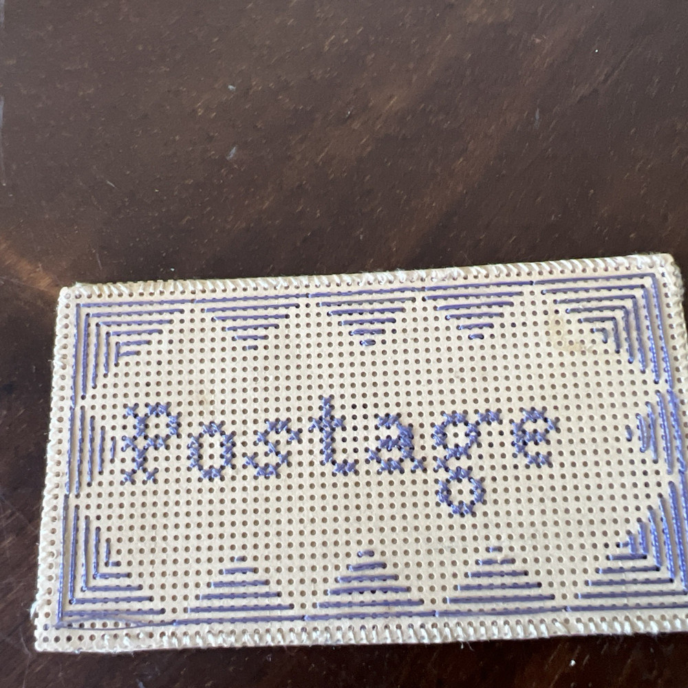 antique paper punched needlework stamp holder - 2 sided