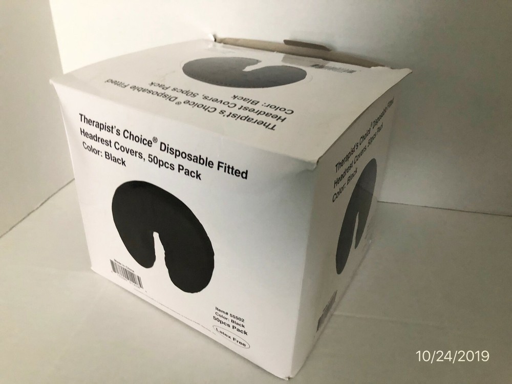 THERAPIST'S CHOICE Disposable Fitted Massage Table Face Covers Black Partial Box