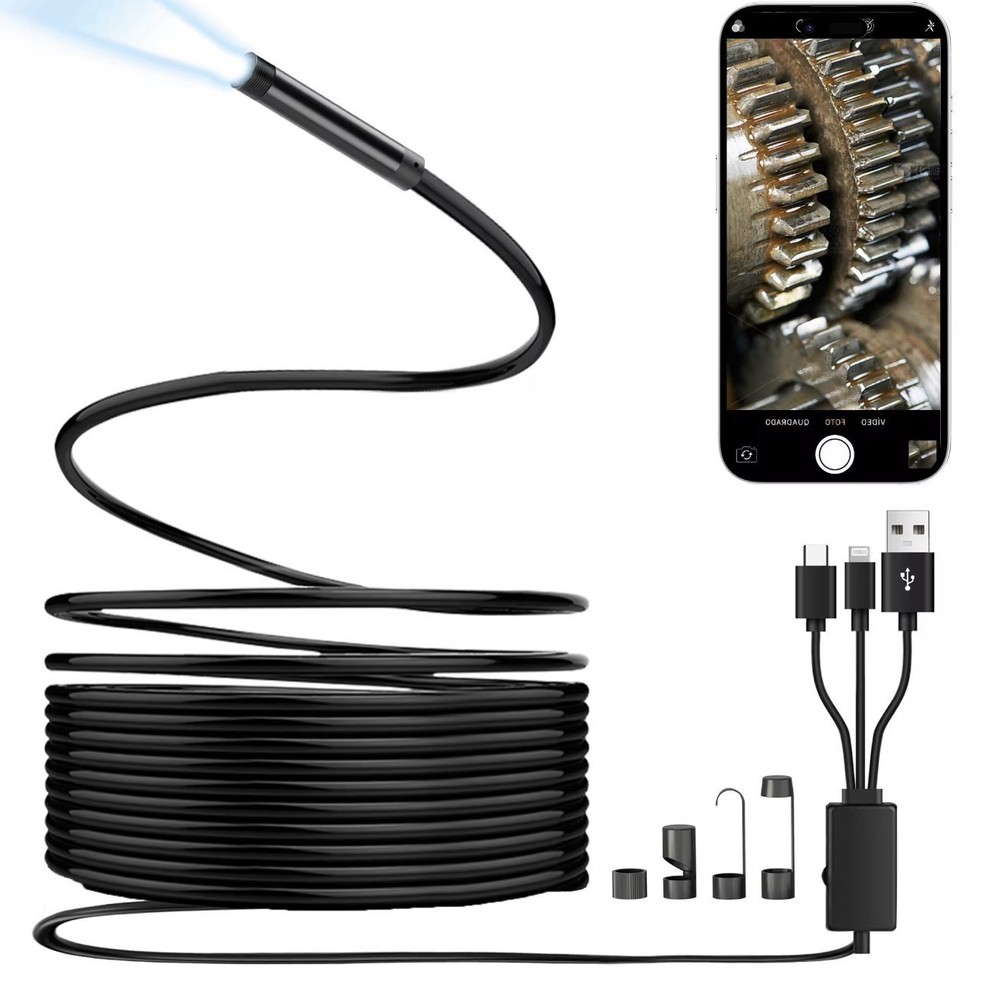 Endoscope Camera with Light for iPhone and Android, 16.5ft Semi-Rigid Snake