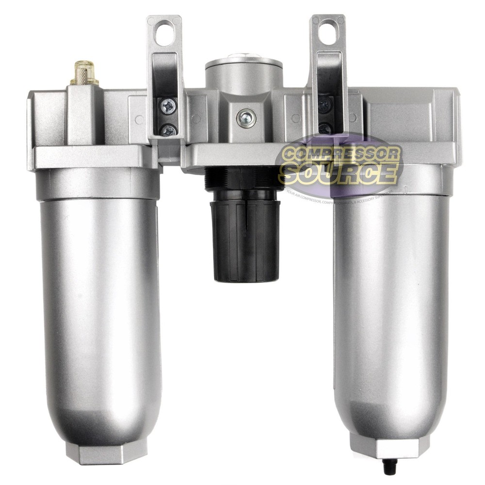 1" Compressor FRL Compressed Air Filter Regulator Oiler Lubricator w/ Auto Drain