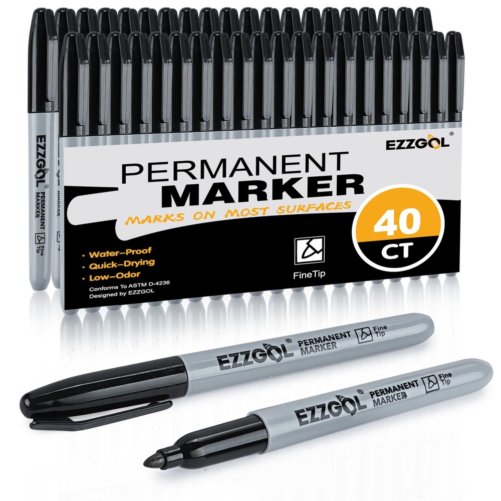 Black Permanent Markers Bulk, 40 Packs Fine Tip Permanent Markers, Waterproof...