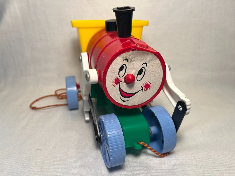 Vintage Plastic Pull Toy Train Engine Arms Legs Face 1950's-60's