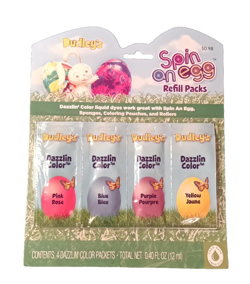 Dudley's Spin An Egg Decorating Kit - Easter Egg Dye Kit - 4 Refill Packs