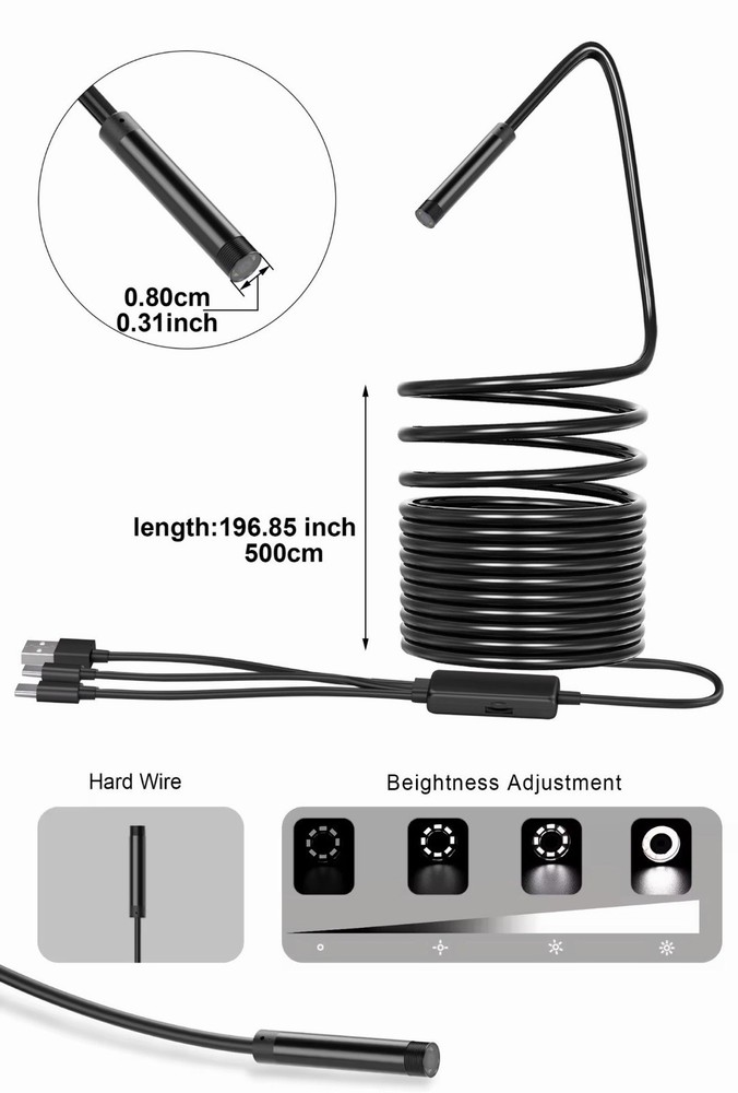 Endoscope Camera with Light for iPhone and Android, 16.5ft Semi-Rigid Snake