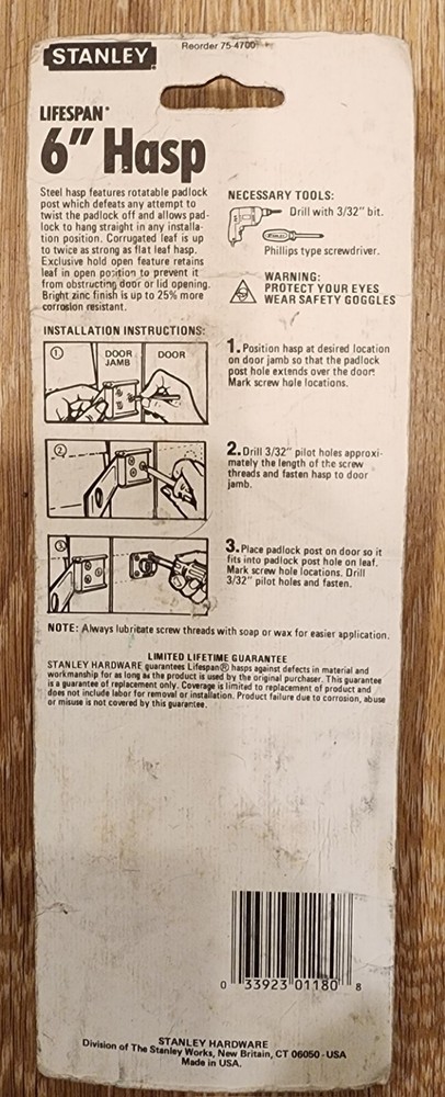 Stanley 75-4700 6" Rotating Post Door Pad Lockable Hasp *NEW*