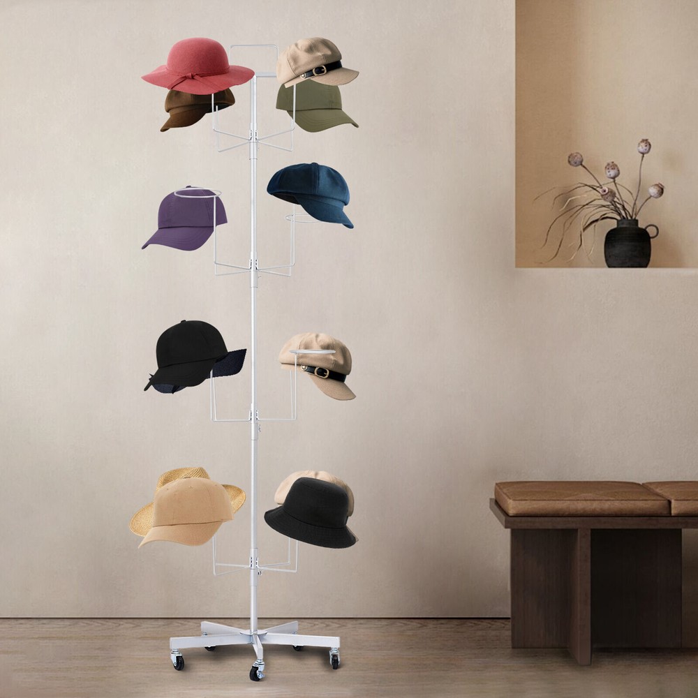 Freestanding Hat Display Stand Mobile Hat Rack Floor-Standing Hat Holder Silver