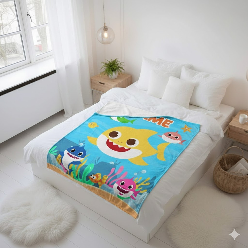 Personalized Cute Shark Toddler Flannel Blanket – Soft Cozy Throw