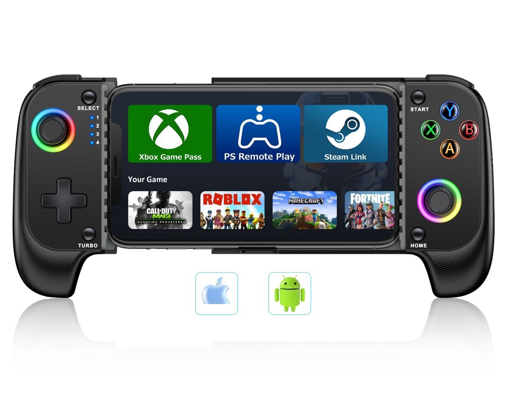 Mobile Game Controller for iPhone/Android,iOS Wireless Gaming Controller+RGB