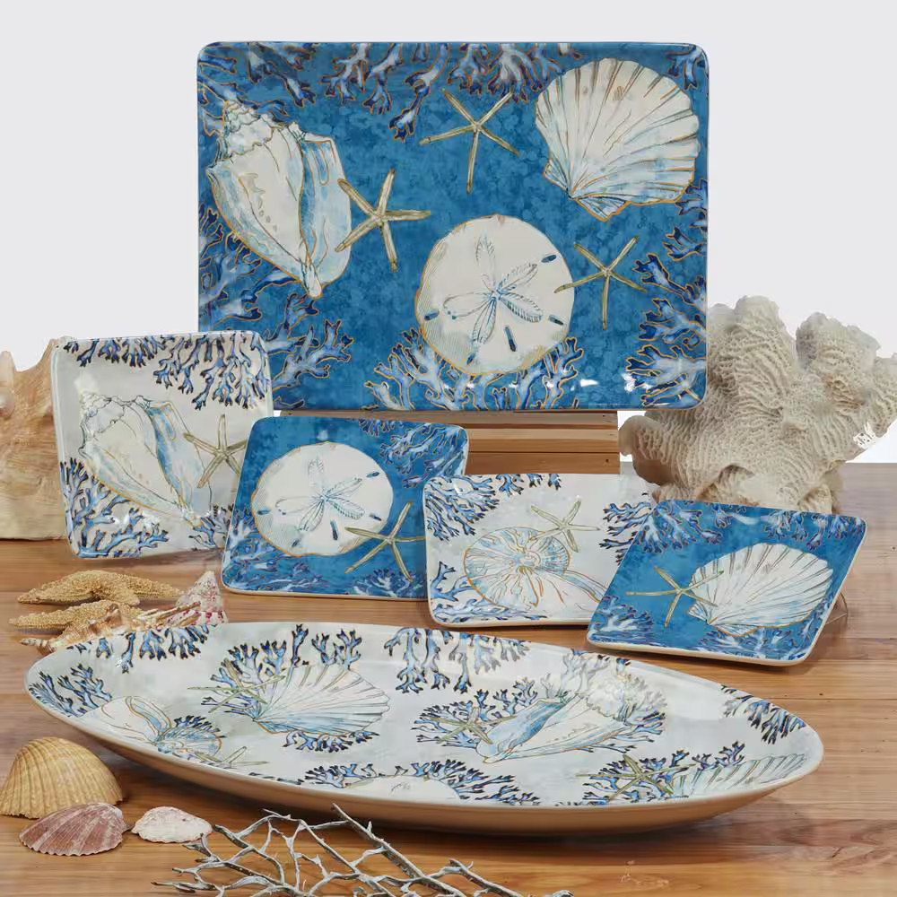 Playa Shells 19.25 In. Multicolored Earthenware Fish Platter