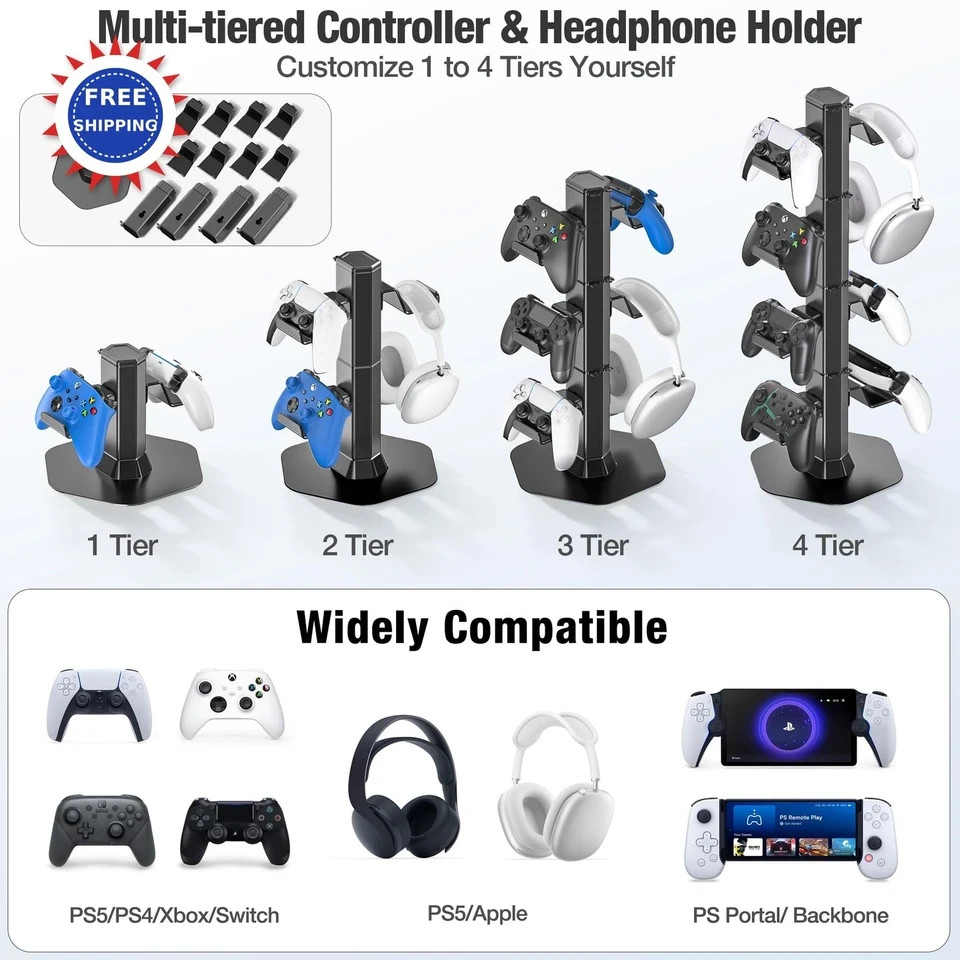 Controller Headset Holder Desk Charger Cable Organizer PS5 Xbox PS4 Switch