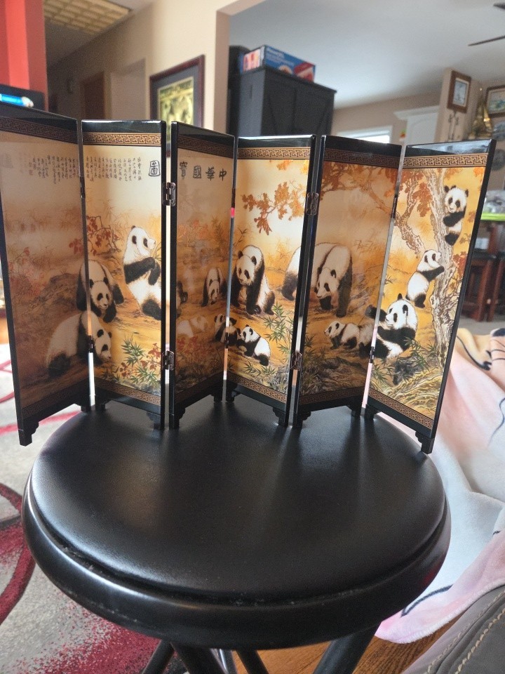 Chinese Giant Panda Table Top 6 Panel Folding Screen/Decor Beautiful! 9.5x18