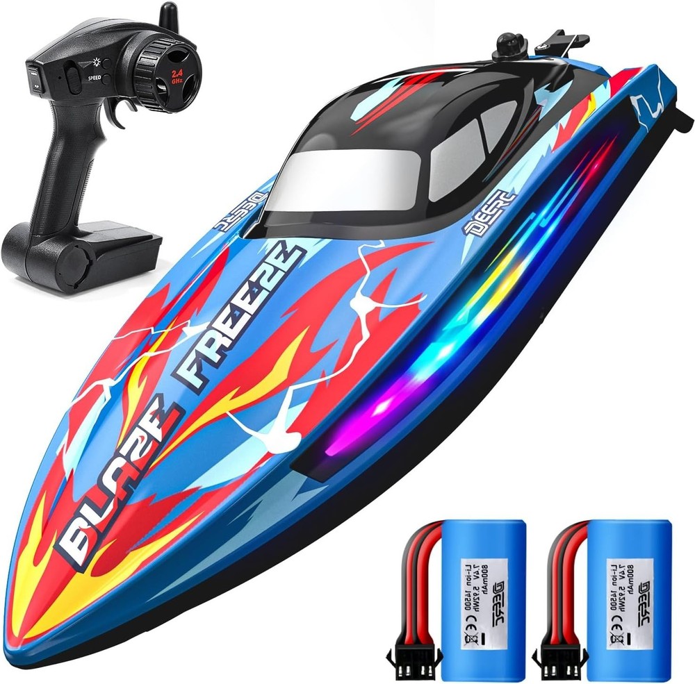 Remote Control Boat, 20+MPH, 7 LED Modes, 40 Min, Self-Righting Feature