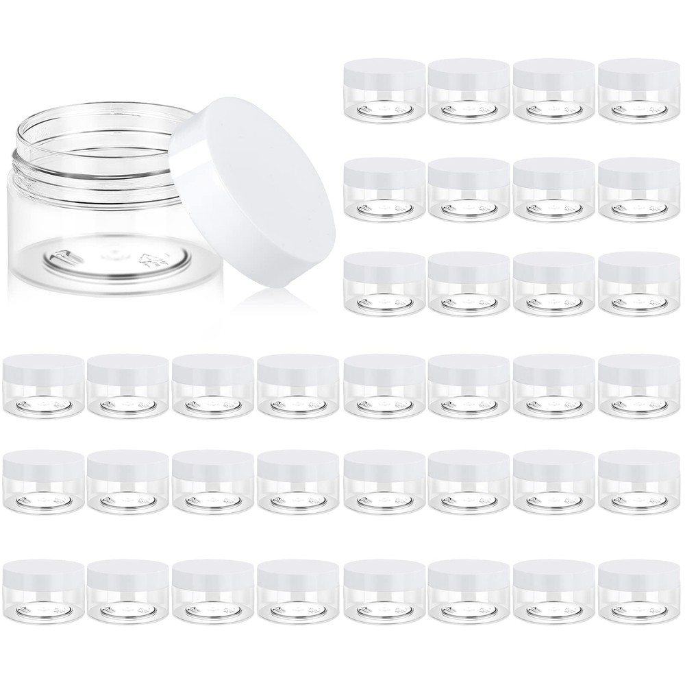 36 Pack 1 OZ Plastic Round Jars w/ White Lids for Lotion/Ointment/Makeup/Samples