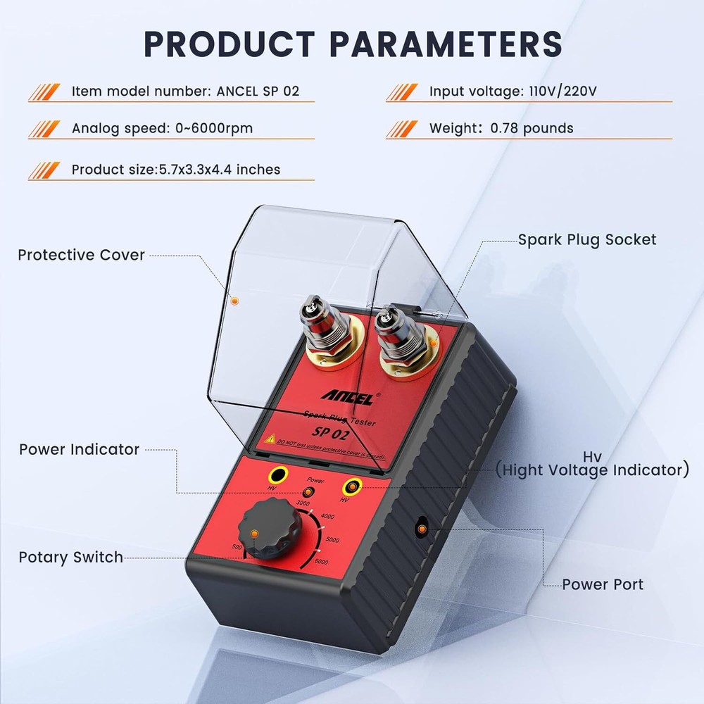 ANCEL Dual Ignition Tester Spark Plug Analyzer Tool for 12V Gasoline Diagnostic