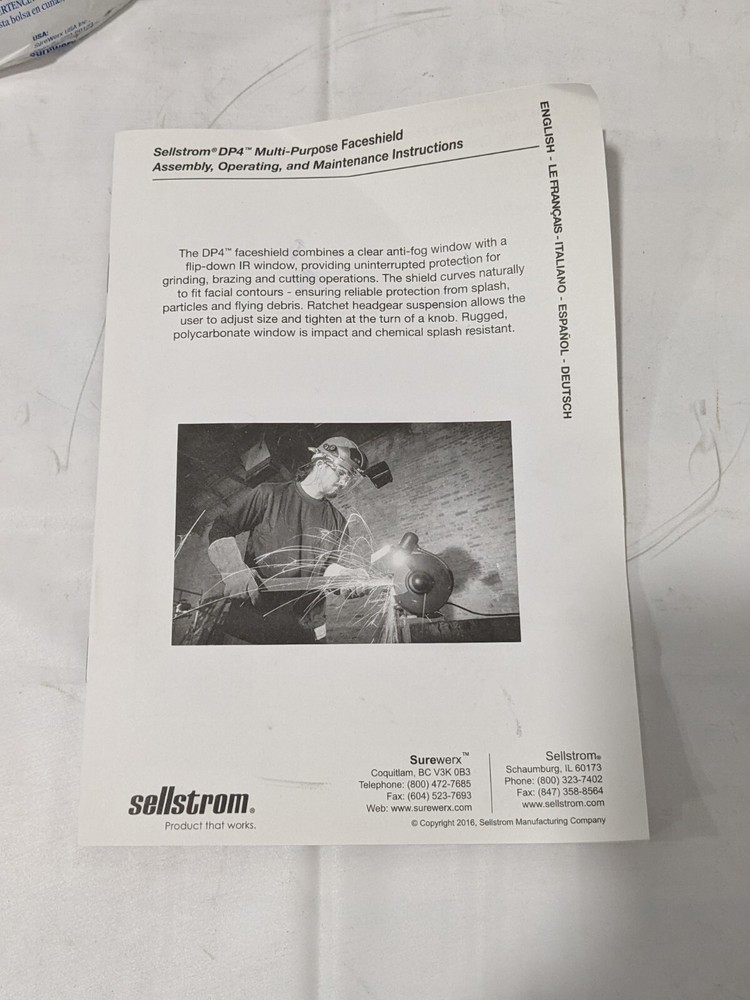 SELLSTROM Welding Face Shield & Headgear: Polycarbonate, Black, 9" High S32181
