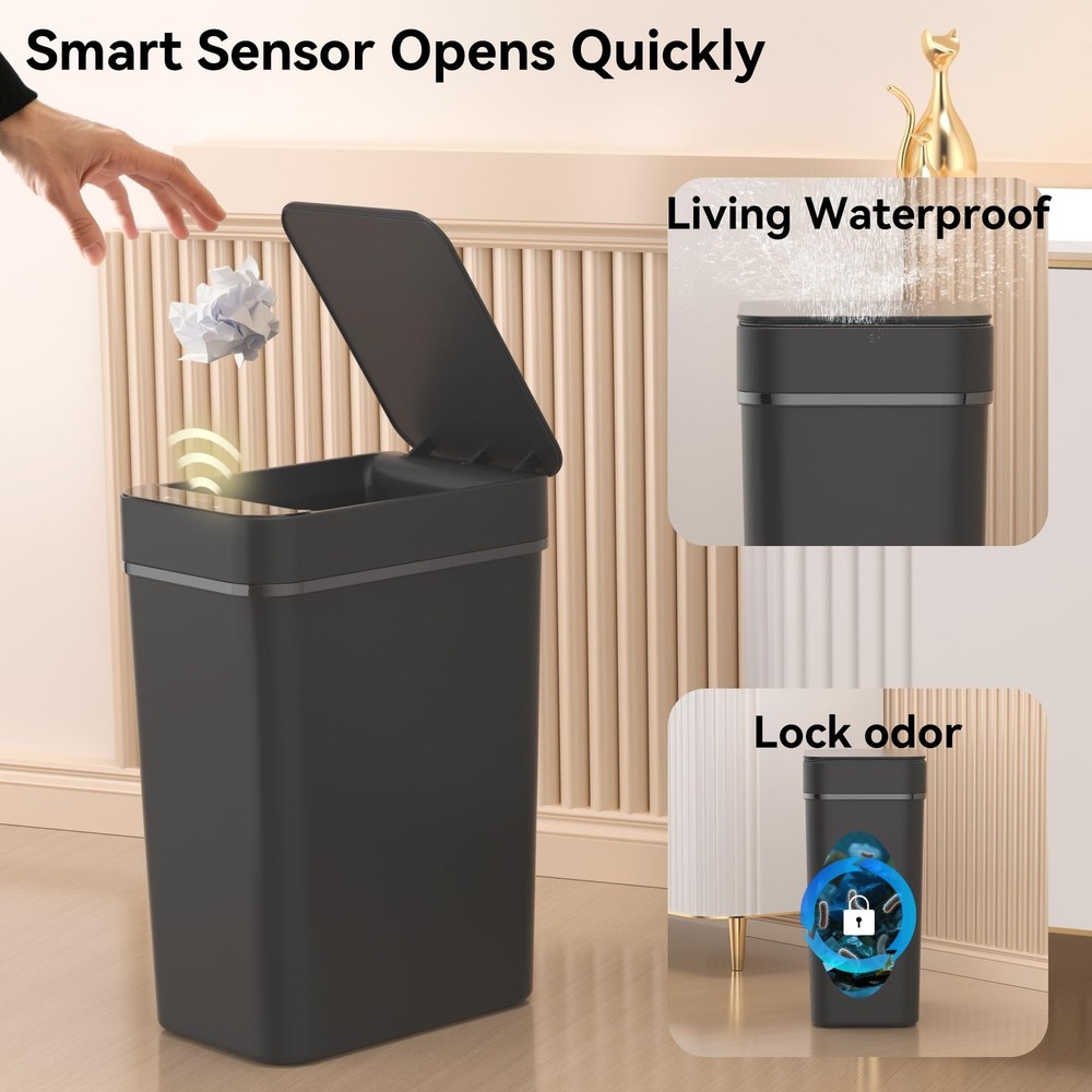 3 Pack Bathroom Trash Can 2.6 Gallon Small Touchless Automatic Motion Sensor ...