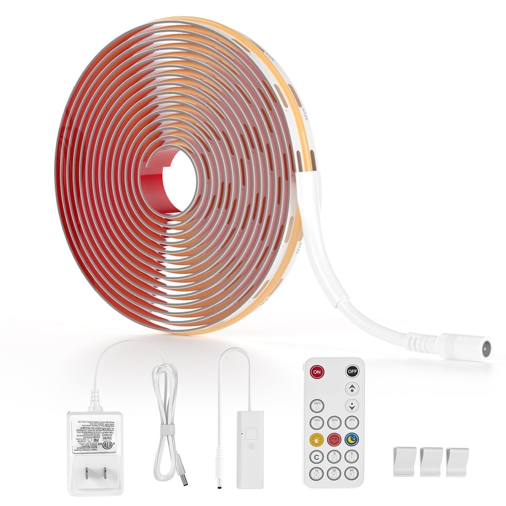 COB LED Strip Light 9.8 FT Dimmable Under Cabinet Lighting Remote 6000K