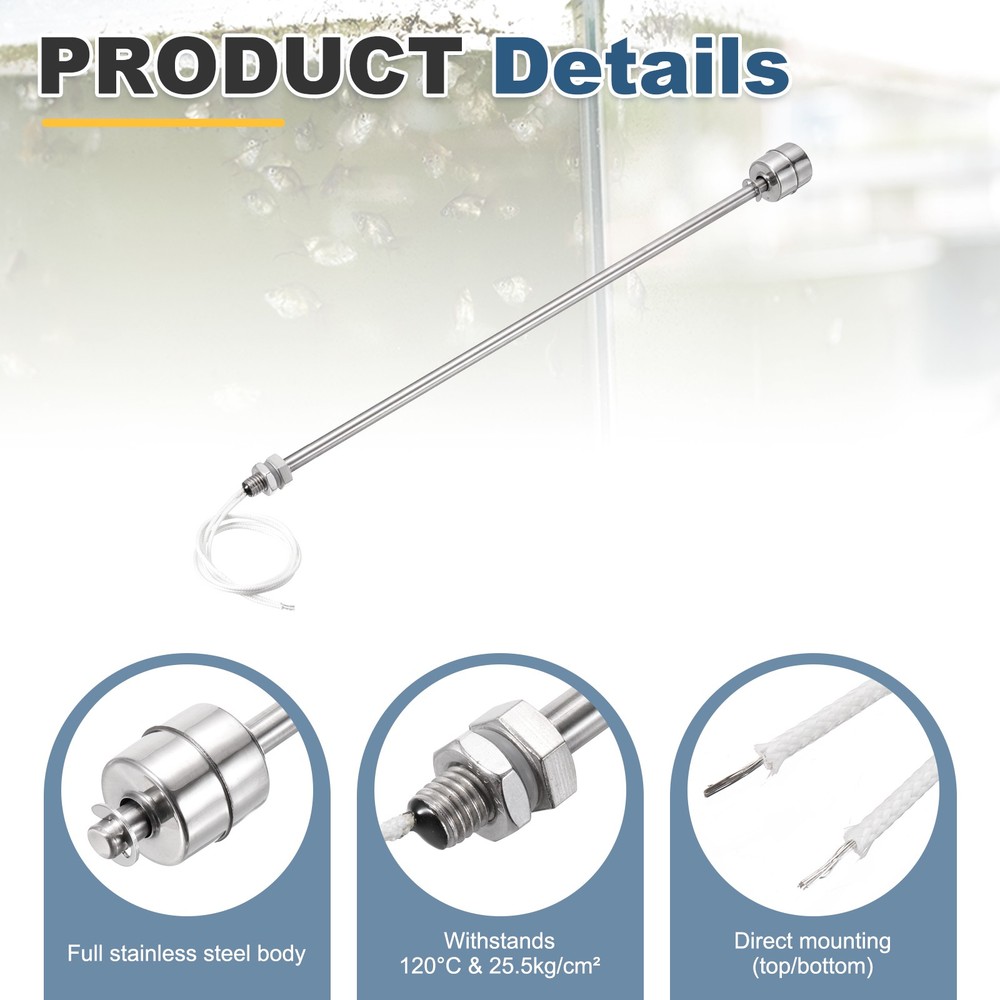 Float Switch 300mm Rod 0.5A Vertical Single Float for Pump/Alarm 1 Pcs