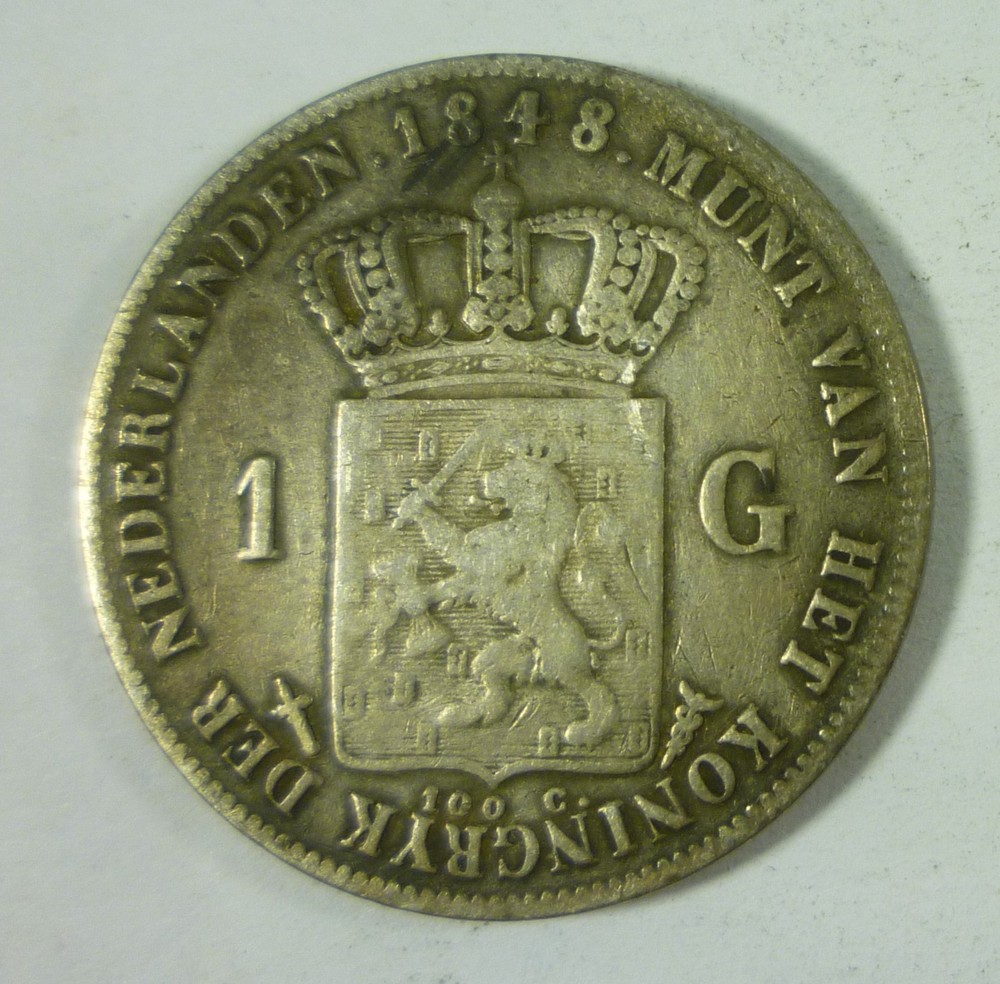 1848 NETHERLANDS 1 Gulden Silver Coin