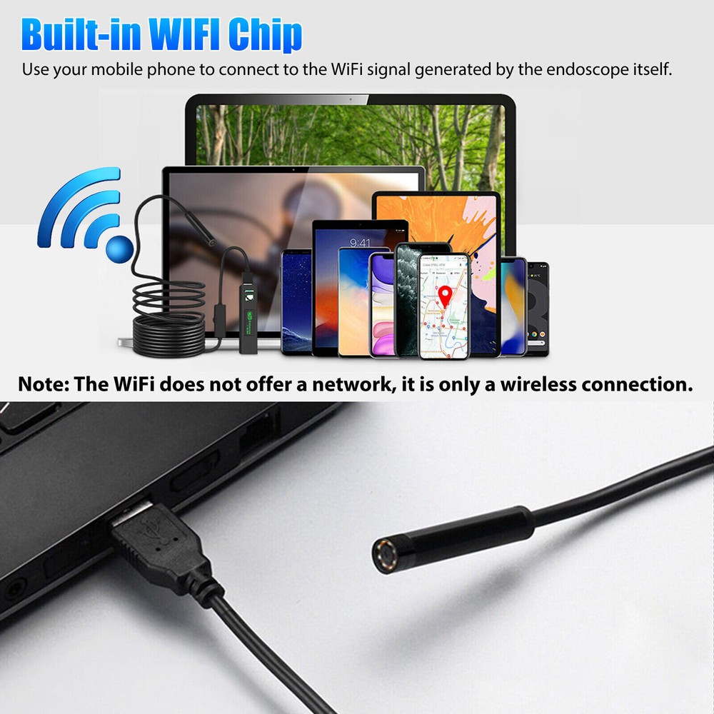 5M 8LED WiFi Borescope Endoscope Snake Inspection Camera for iPhone Android iOS