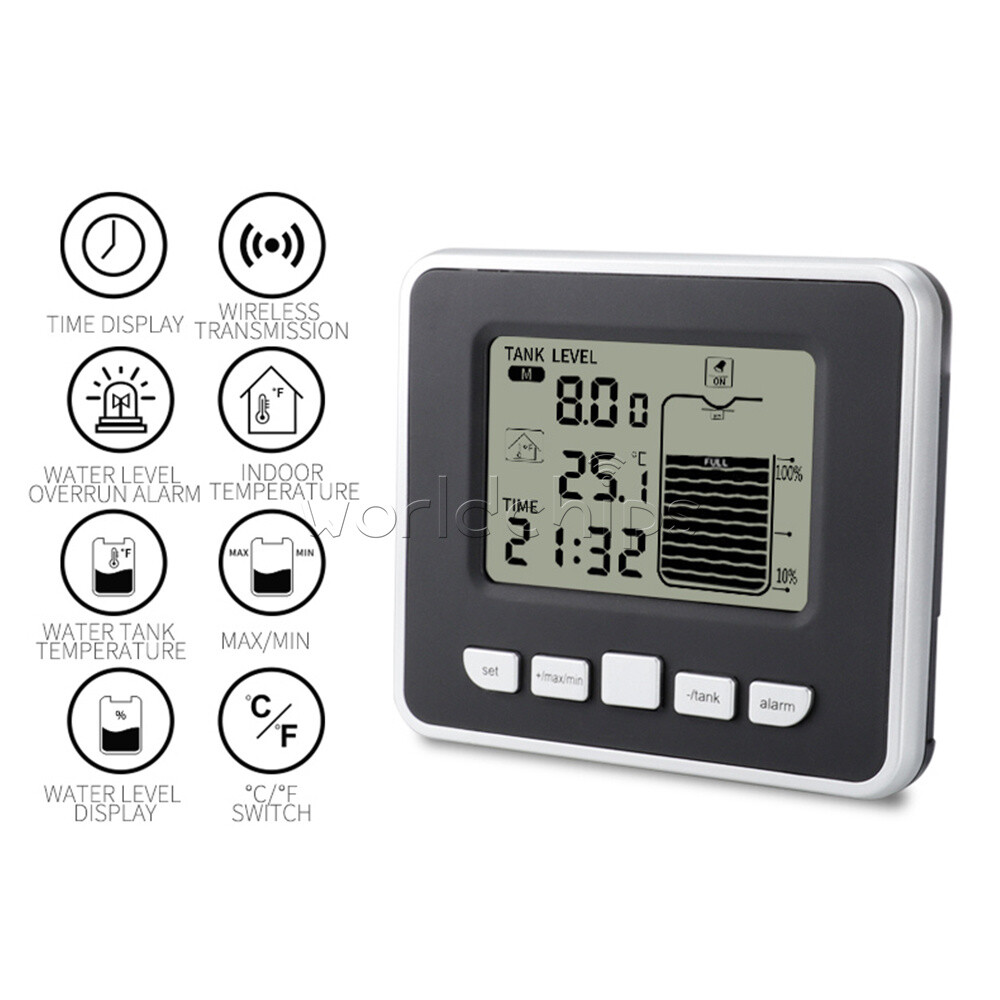 Ultrasonic Water Tank Liquid Level Meter With Temperature Sensor Time Display