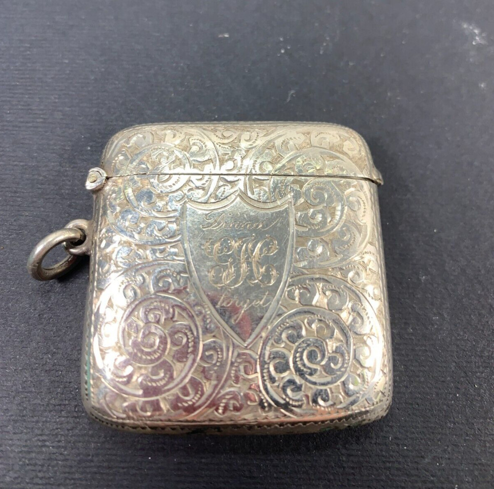 Edwardian Birmingham 1906, maker Albert Jackson silver engraved vesta case