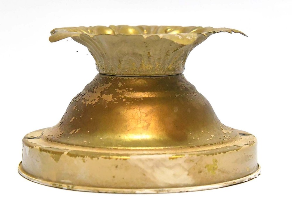 VINTAGE PRESSED BRASS CEILING MOUNT FLOWER ROSETTE LIGHT FIXTURE