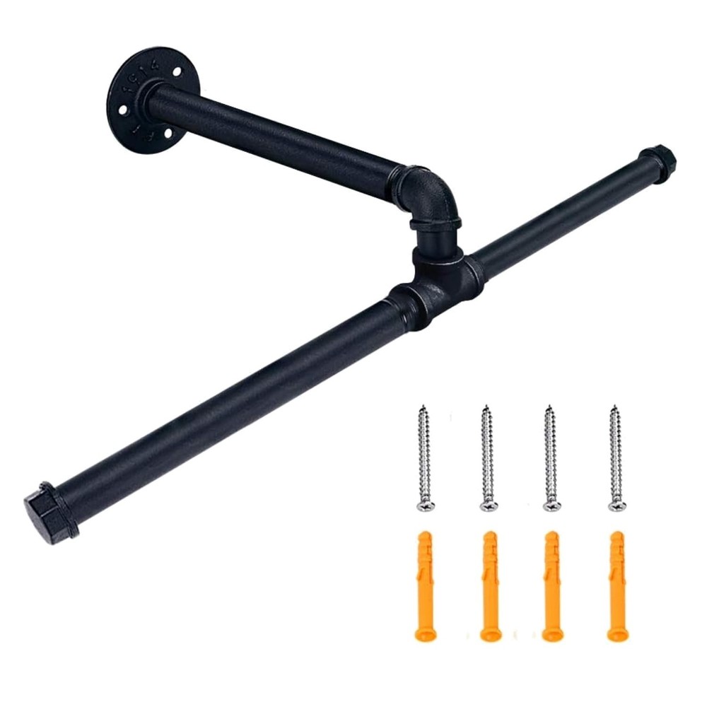Multi-Purpose Black Iron Industrial Clothes Hanger - 36 Inch Storage Solution