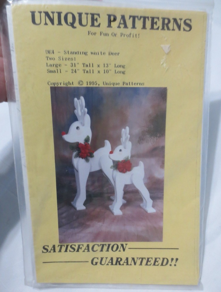 Vtg Unique Patterns Standing White Reindeer uncut