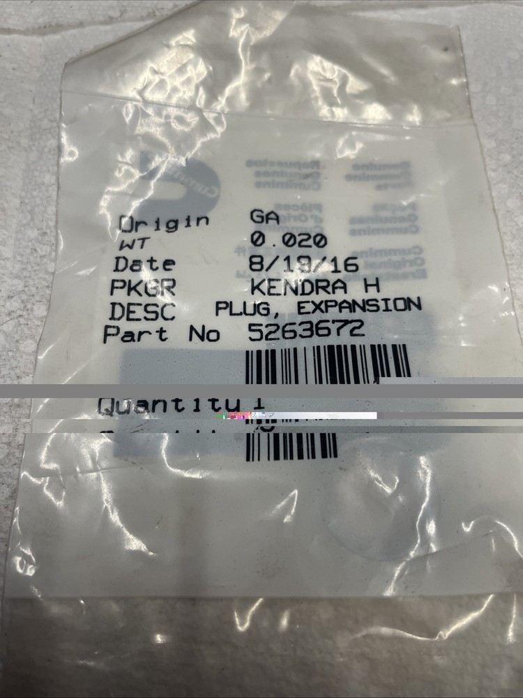 CUMMINS PLUG,EXPANSION 5263672 G110 Qty1