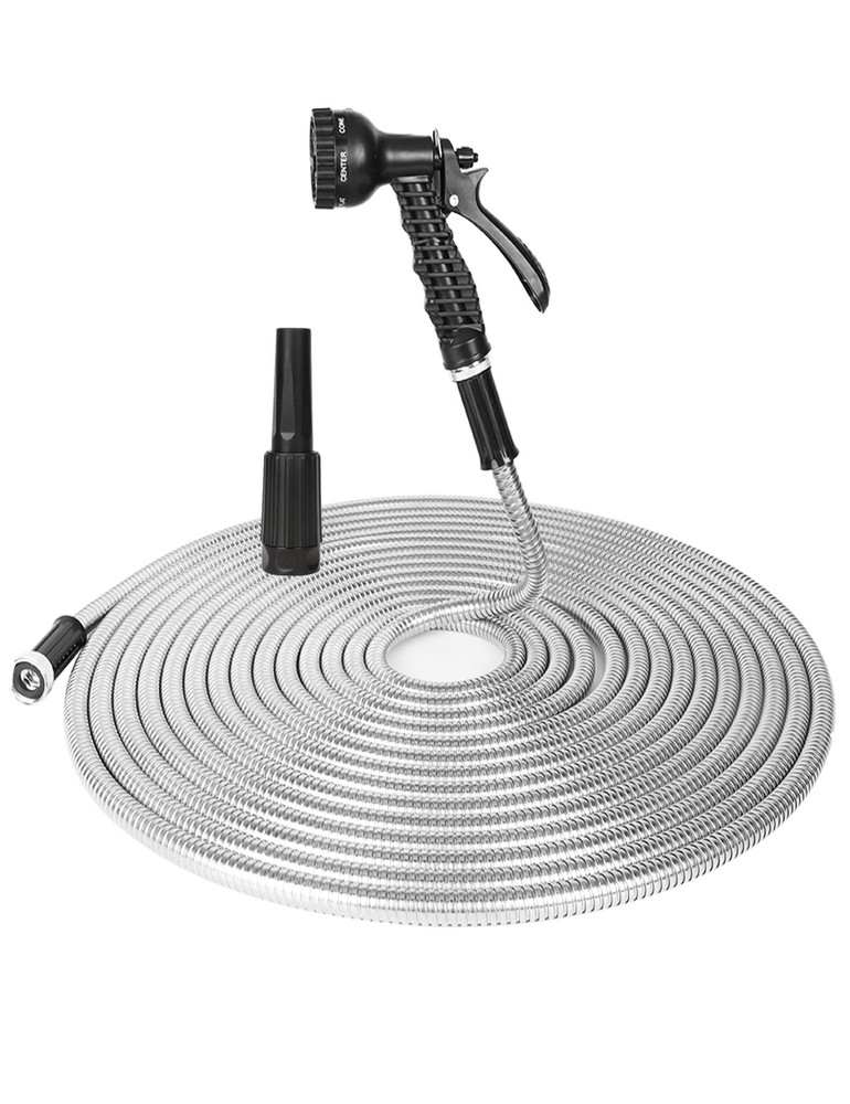 Lightweight Metal Garden Hose, 25FT Stainless Steel 304 Water Hose with 2 Fre...
