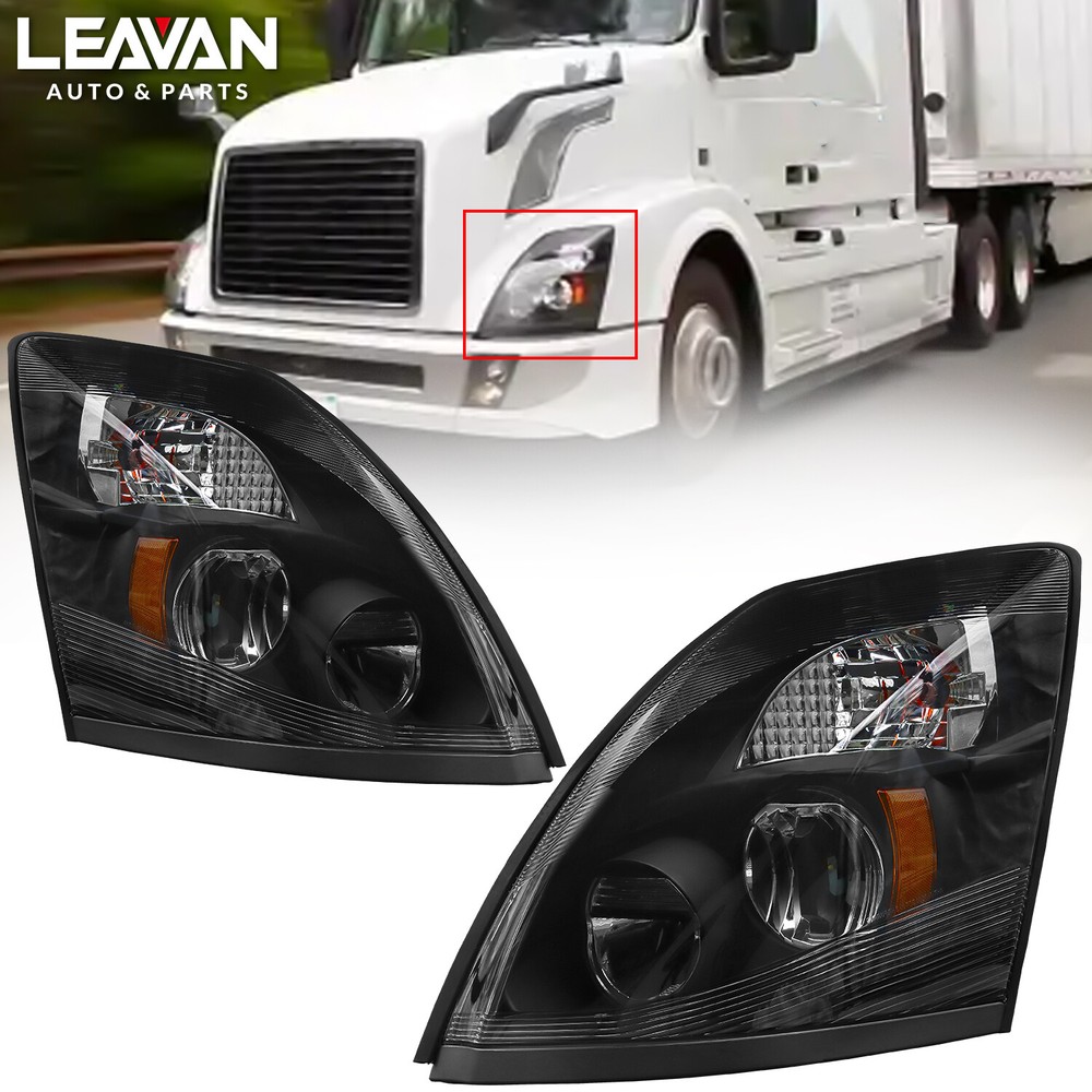 For 2004-2017 Volvo VNL VNX Black LED Headlight Assembly Pair Left&Right Side