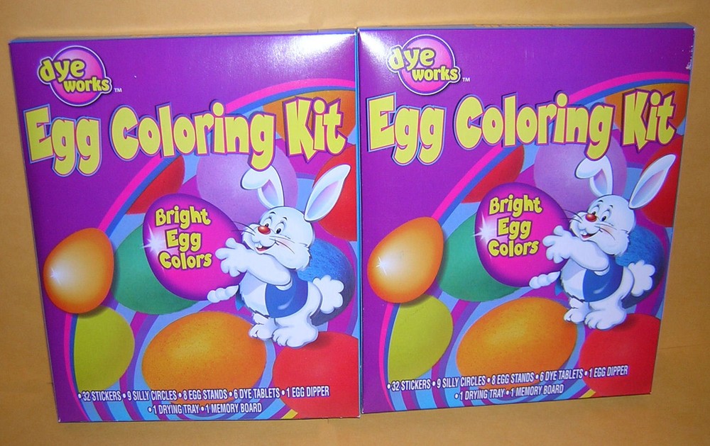 NEW TWO (2) EASTER EGG DYE  BRIGHT COLORING DECORATING KITS; 6 Tablets, Stickers