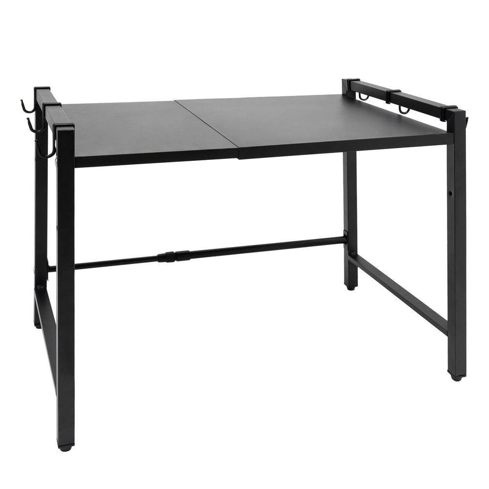 Adjustable Microwave Stand Black Oven Shelf Kitchen Countertop Organizer W/Hooks