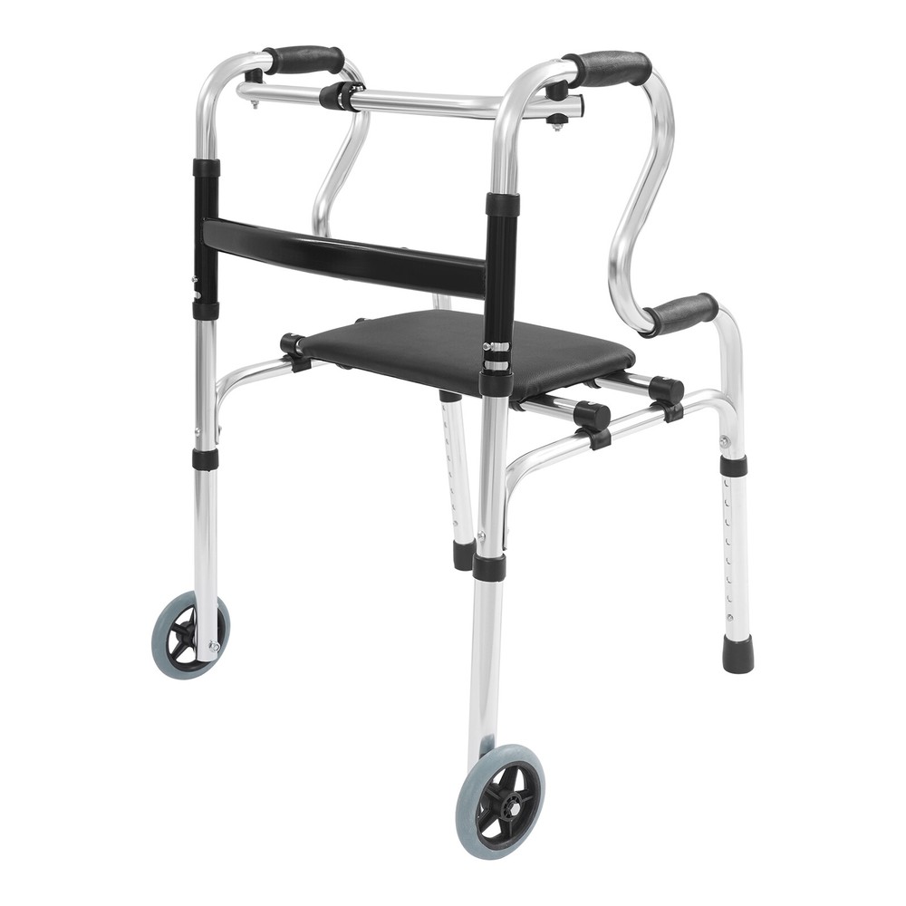 Adjustable Foldable Walker for Seniors with Wheels and Comfortable Seat