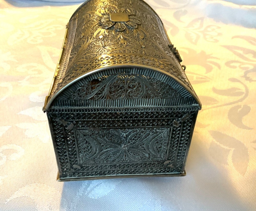 Antique large Solid Silver Filigree Box