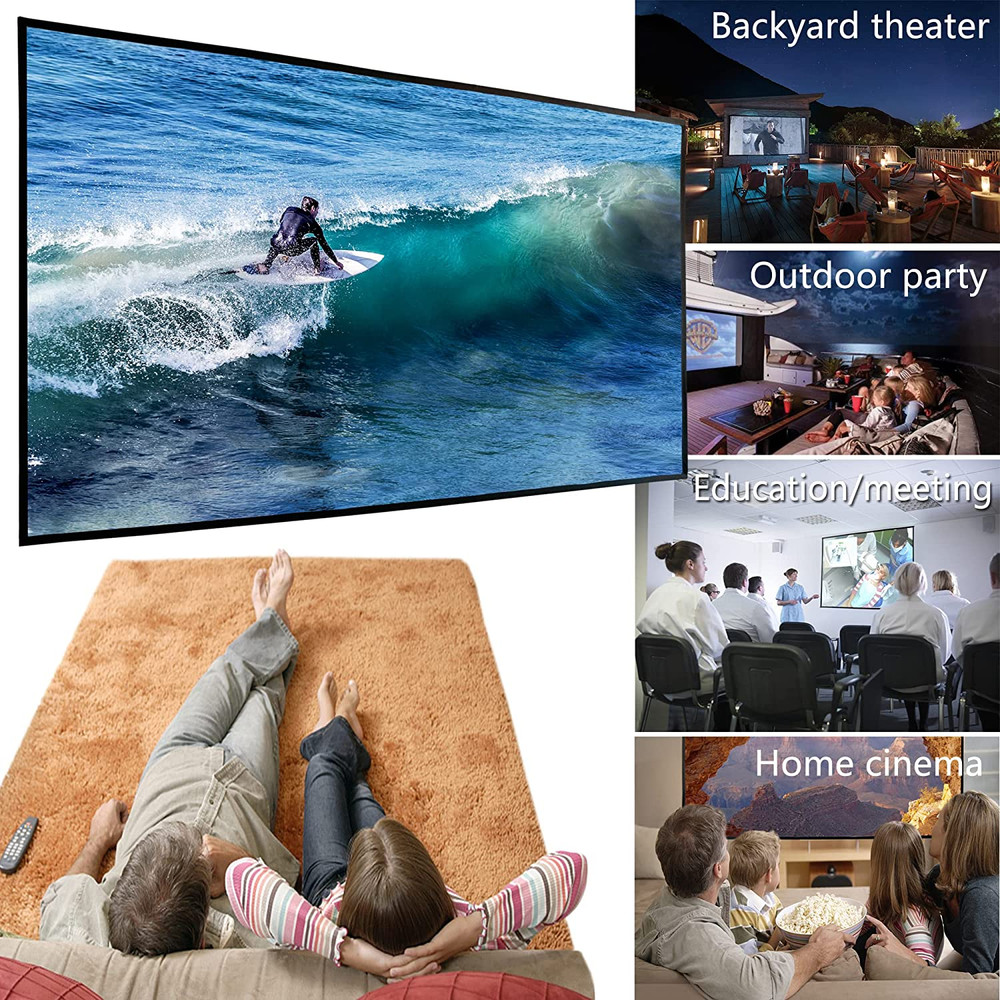 120" Portable Projector Screen with Pole Frame, Silver Foldable Black Backing