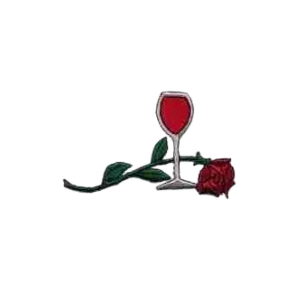 Red Wine Glass with Rose (3-Pack) Iron On Patch