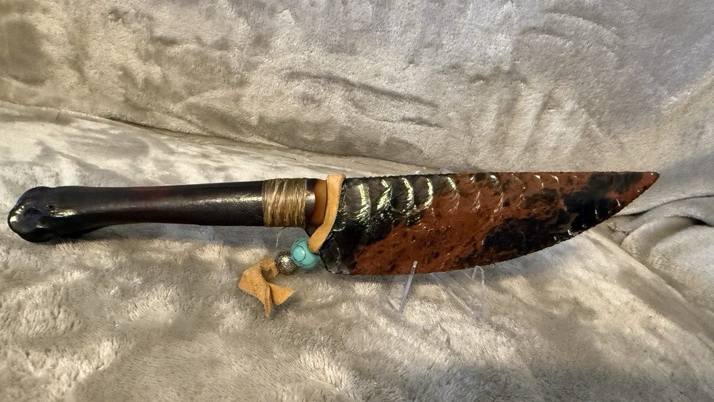 Handmade 6” Obsidian/Mahogany Obsidian Bone Handled Fixed Blade Knife