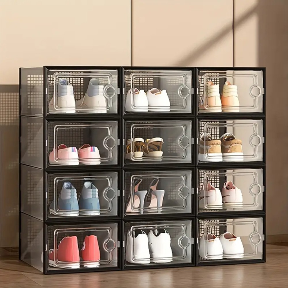 12/24PCS Transparent Shoe Box Storage Stackable Shoe Rack Organizer US 9 10 Size