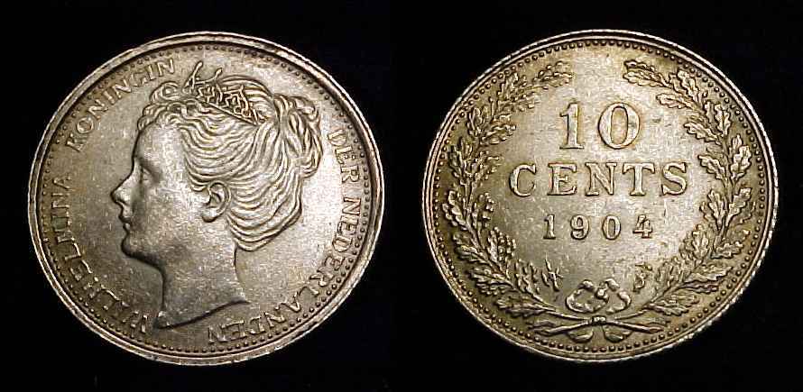 NETHERLANDS 1904 10 Cents BU